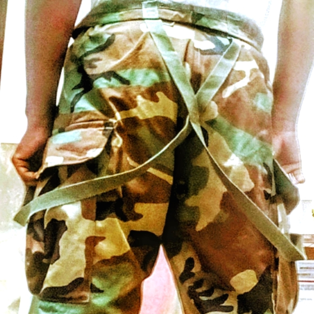 Rare Y2K insulated authentic military camo cargo pants with built in suspenders.